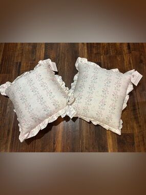 My Texas House Bunny Ruffle Decorative Pillow - Pink & Cream Floral with Bunnies